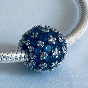 NEW Authentic Pandora sparkling PAVE ROUND BLUE Charm #792630C02